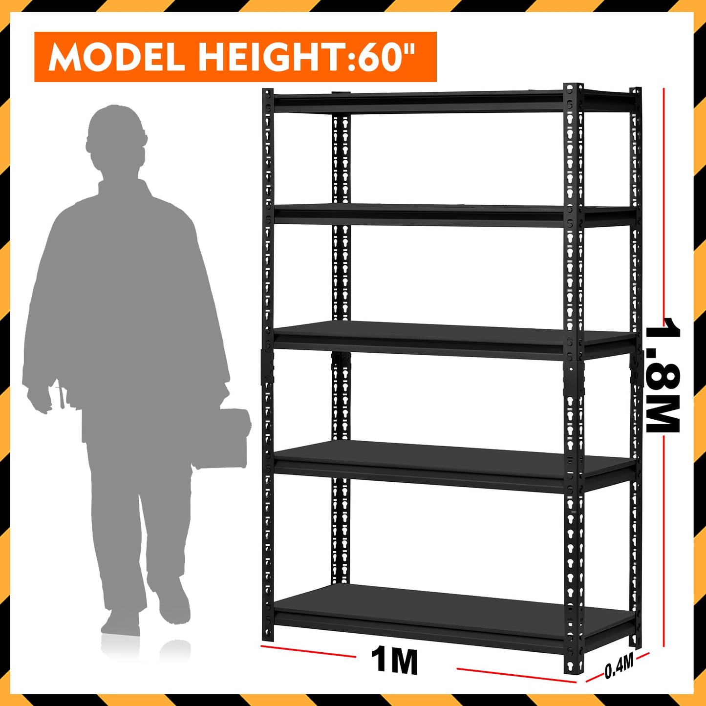 ChicJia 72” Garage Shelving, Garage Storage Rack 2050LBS Heavy Duty Shelving, Garage Shelving, Shelving Metal Unit, Adjustable 5-Tier Basement Storage Shelf, 39.4 ‘W * 15.7 ’D (Black)