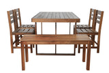 6 Person Outdoor Acacia Wood Dining Table Set, All Weather 6 Pieces Conversation Set, 60'' Rectangle Dining Table with 4 Chairs and Bench for Patio Backyard Garden Poolside Balcony (Brown-26) VilroCaz