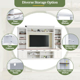 Farmhouse Wall Unit Entertainment Center with Adjustable Shelves and Wine Rack TV Wall Units for Living Room with Storage Bookshelf and Cabinet Large Media Console Entertainment Center - White MaiDeHaoo