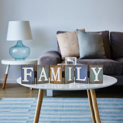 Wooden Home Sign Table Top Decor Decorative Letters Signs Freestanding Family Word Block Rustic Tabletop Centerpiece for Shelf Fireplace Mantel Farmhouse Kitchen Living Room (family) - WoodArtSupply