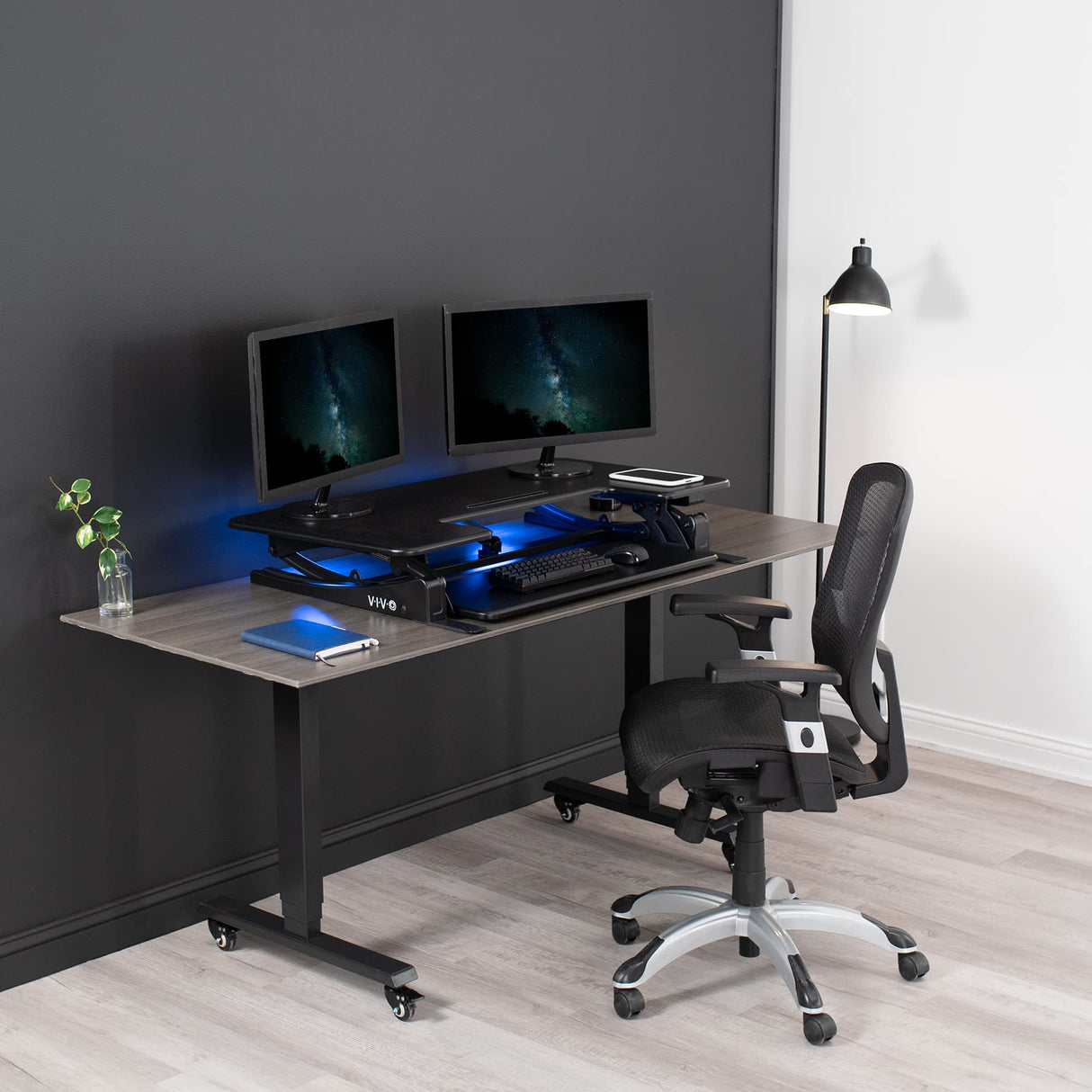 VIVO 42 inch Electric Height Adjustable Stand Up Desk Converter, VE Series, Sit to Stand Tabletop Dual Monitor Riser with USB Port, Black, DESK-V000VLE VIVO