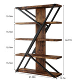 FUSUNBAO 5-Tier Wooden and Metal Frame Bookshelf,Vintage Industrial Modern Style Tall Bookcase,72 "H x 12 "W x 47" L,Rustic Large Wooden Shelf,Display Shelf for Home Office,Retro Brown FUSUNBAO