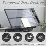 Roockky Drafting Table, 0-75° Tilting Glass Tabletop Drawing Table with Stool - Adjustable Height Art Desk with Multi-Storage for Sketching and Painting - Perfect for Artists and Hobbyists, Black Roockky