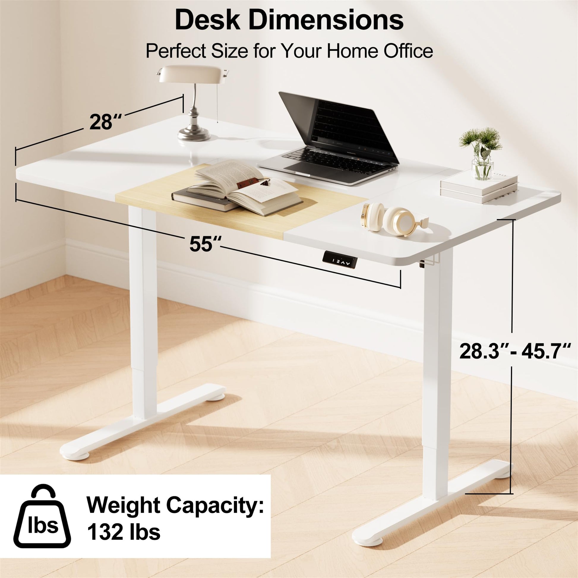 WOKA Electric Height Adjustable Electric Standing Desk, 55 x 28 Inch Sit Stand Desk with Memory Controllers, Stand up Desk for Home Office, White and Oak Tabletop - WoodArtSupply