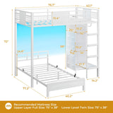 ADORNEVE Bunk Bed Twin Over Twin Size with 8 Storage Drawers, Twin Bunk Beds with Led Lights & Storage Shelves, Metal Loft Bed with 13.4" H Safety Guardrail & Ladder, for Kids & Teens, White ADORNEVE