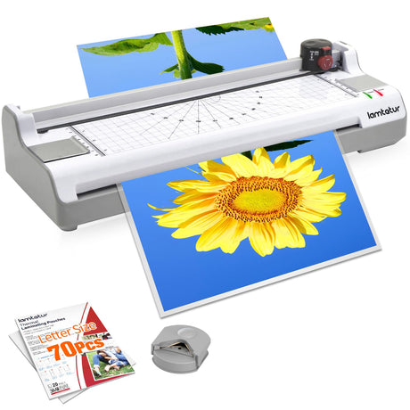 Laminator Machine 11X17 with 70Letter Size Laminating Sheets for A3/A4,13Inch Wide Thermal Hot&Cold 2Roller Lamination Laminated 3-5mil for Office Home School Teacher,with Paper Cutter,Corner Rounder lamtetur