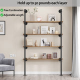 Pynsseu Industrial Iron Pipe Shelf Wall Mount, Farmhouse DIY Open Bookshelf, Pipe Shelves for Kitchen Bathroom, bookcases Living Room Storage, 2Pack of 5 Tier Pynsseu