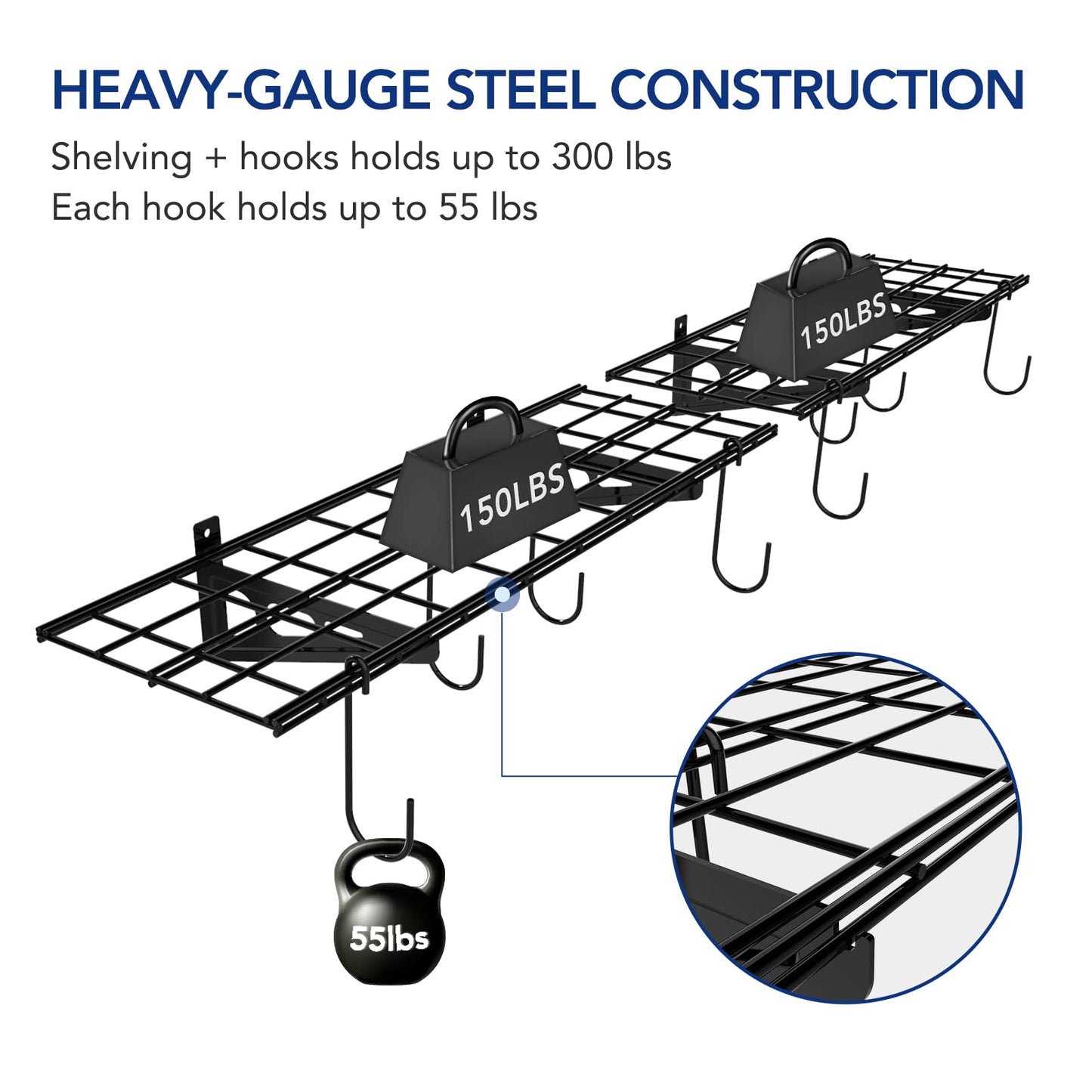 FLEXIMOUNTS Garage Wall Shelving, 2-Pack 1x3 ft, Includes 8 Bike Hooks, Wall Shelf Garage Organization System w/Bike Hangers, Garage Storage Rack, Floating Shelves, 300 lbs Weight Capacity