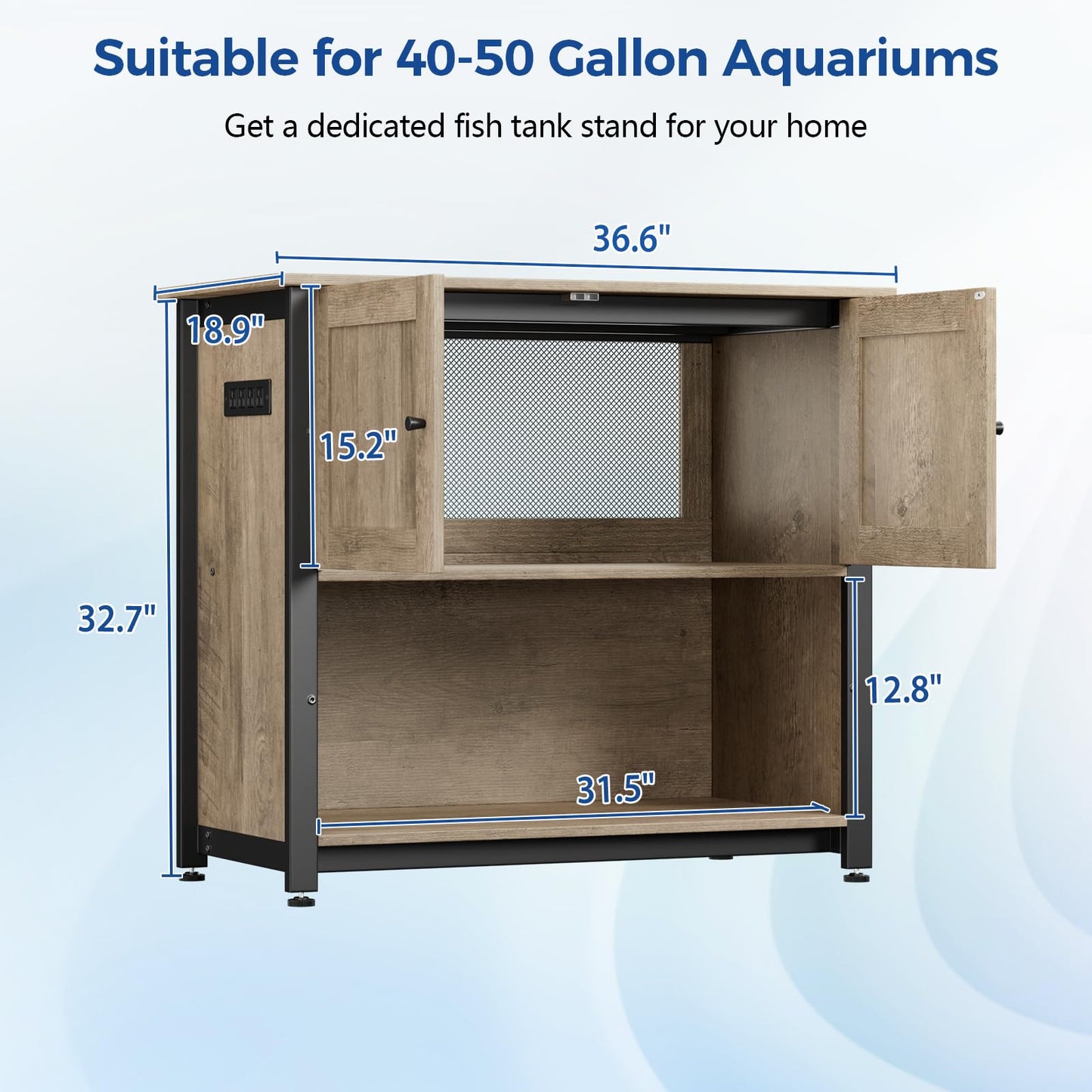 Tatub 40-50 Gallon Fish Tank Stand with Power Outlets, Metal Aquarium Stand with Accessories Storage, Heavy Duty Fish Tank Table Suitable for Turtle Tank, Reptile Terrarium, 1000LBS Capacity - WoodArtSupply