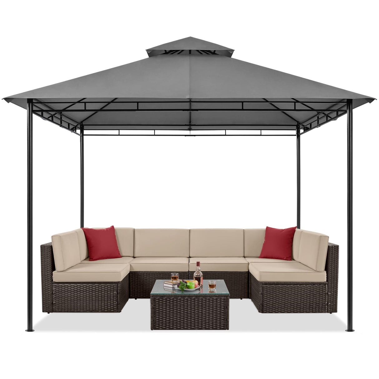 Yaheetech Gazebo for Patios 11x11 - Outdoor Powder-coated Steel Frame Gazebo, Double Roofs Grill Gazebo BBQ Pavilion, Water-resistant, for Lawn/Backyard/Garden/Deck, Dark Gray Yaheetech