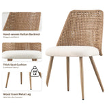 YLKHOME Rattan Dining Chairs Set of 4, Rattan Set of 4 Dining Chairs with Cane PE Rattan Backrest,Upholstered Boucle Fabric Dining Chairs Set of 4, Cesca Cane Dining Chairs for Bedroom, Kitchen YLKHOME