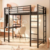 SUNLEI Metal Loft Bed Frame with Desk, Full Size Loft Bed with 2 Built-in Ladders & Safety Guard, Noise Free for Small Bedroom, Classic Black SUNLEI