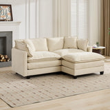 76.7" Oversized Beige Loveseat Sofa, Ivory Off-White 2 Seater Large Sectional Couches for Living Room, Chenille Fabric Modular Sectional Sofa with 1 Ottoman, Modern Sofas Set, Love Seat Couches ODUSE-DAILY