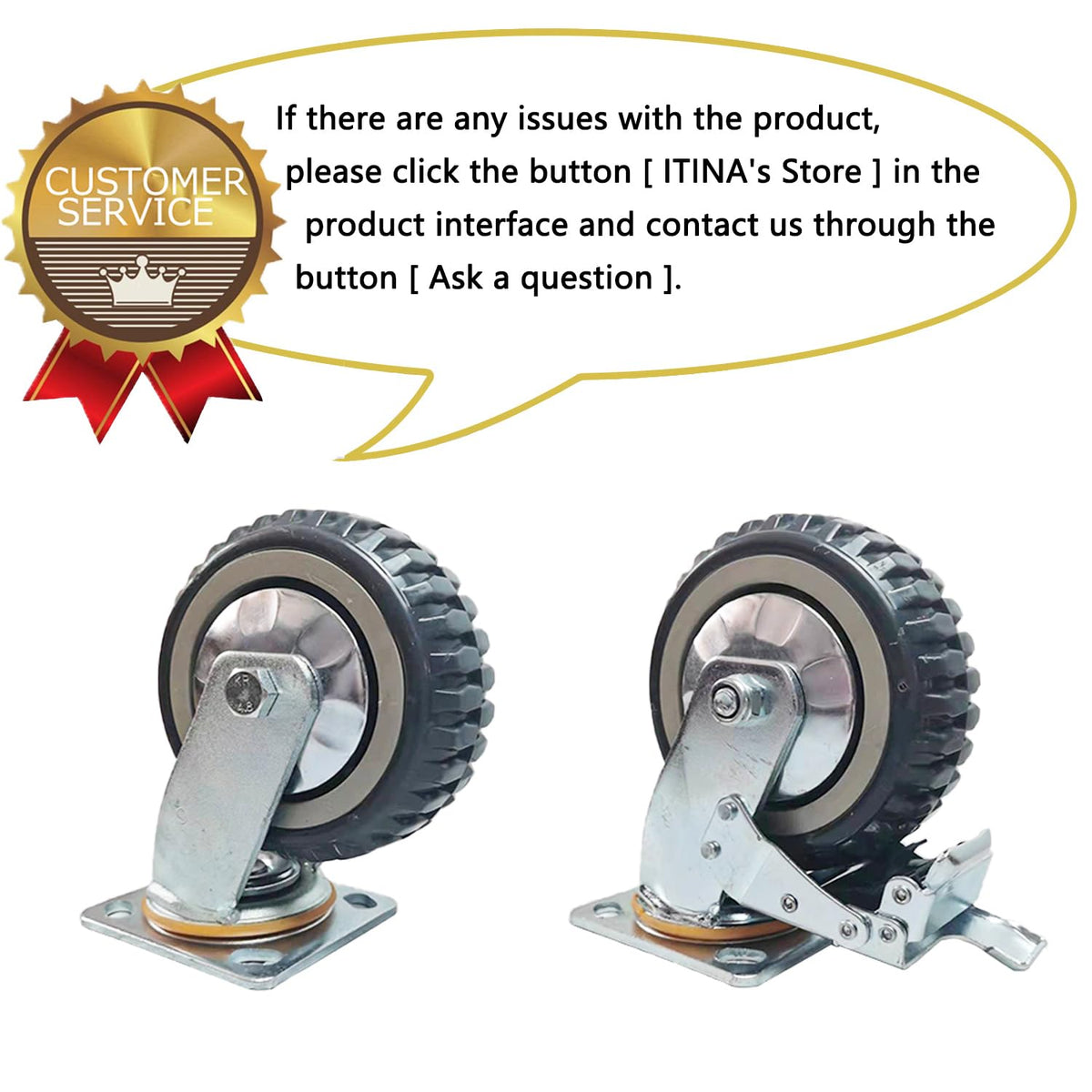ITINA Heavy Duty Swivel Casters 6 inch 625Lbs Load Capacity/Item 360 Degree Rotation Plate Swivel Hard Casters Non-Slip with Locking Brakes(2 with Brakes& 2 Without) ITINA