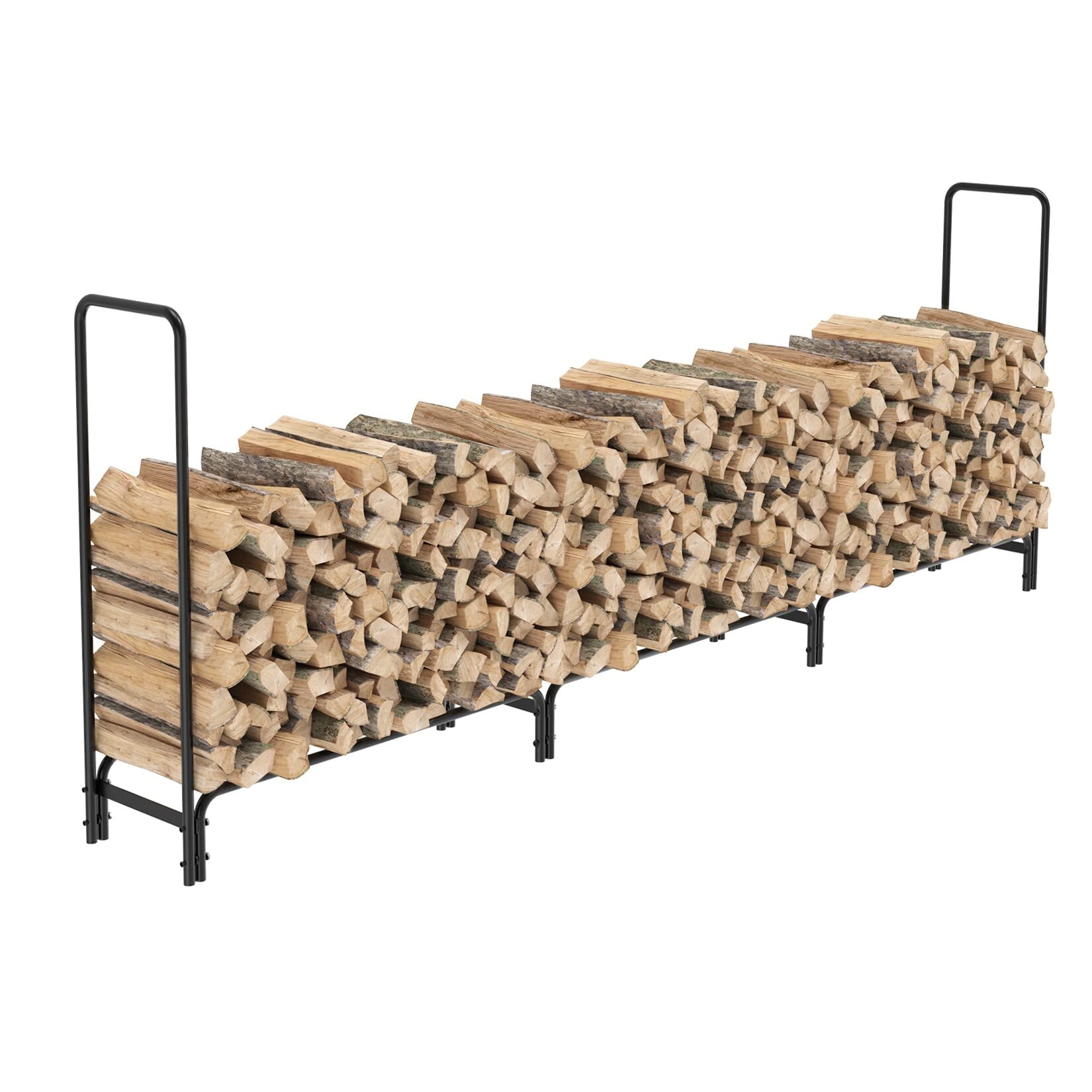 12 Ft Long Firewood Log Rack Outdoor Heavy-Duty Metal Holder Black Wrought Iron Water Resistant - WoodArtSupply