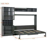 Harper & Bright Designs Full Size Murphy Bed, Wall Bed with Sofa, Shelves USB & Light, Gray Harper & Bright Designs