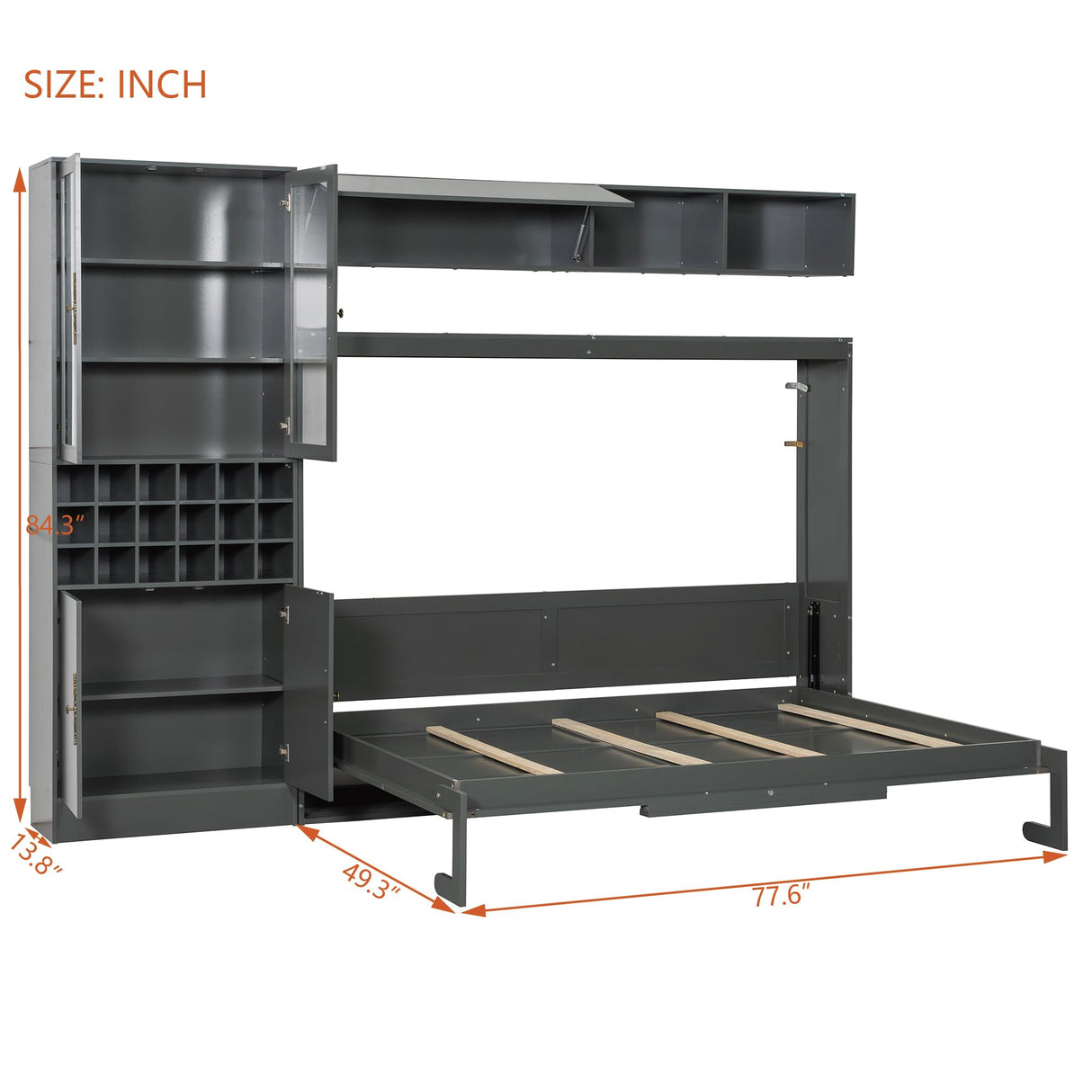 HABITRIO Full Size Murphy Bed, Wall Bed with Sofa, Shelves USB & Light, Gray HABITRIO