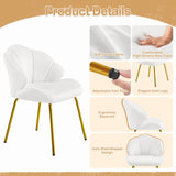 Yaheetech Vanity Chair, Velvet Accent Chair with Shell-Shaped Backrest, Modern Armchair with Gold Metal Legs for Dressing Room/Bedroom/Living Room, White Yaheetech