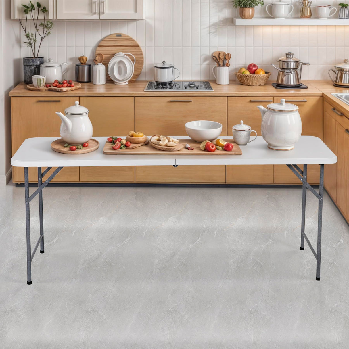 ZENY Plastic Folding Table 6 Foot, Portable Picnic Table with Carrying Handle, Indoor Outdoor Camping Table for Party, Dining, Banquet, Wedding, BBQ, White ZENY