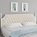 Keyluv Beige Upholstered Canopy Bed Frame with 2 Storage Drawers and Button Tufted Headboard Keyluv