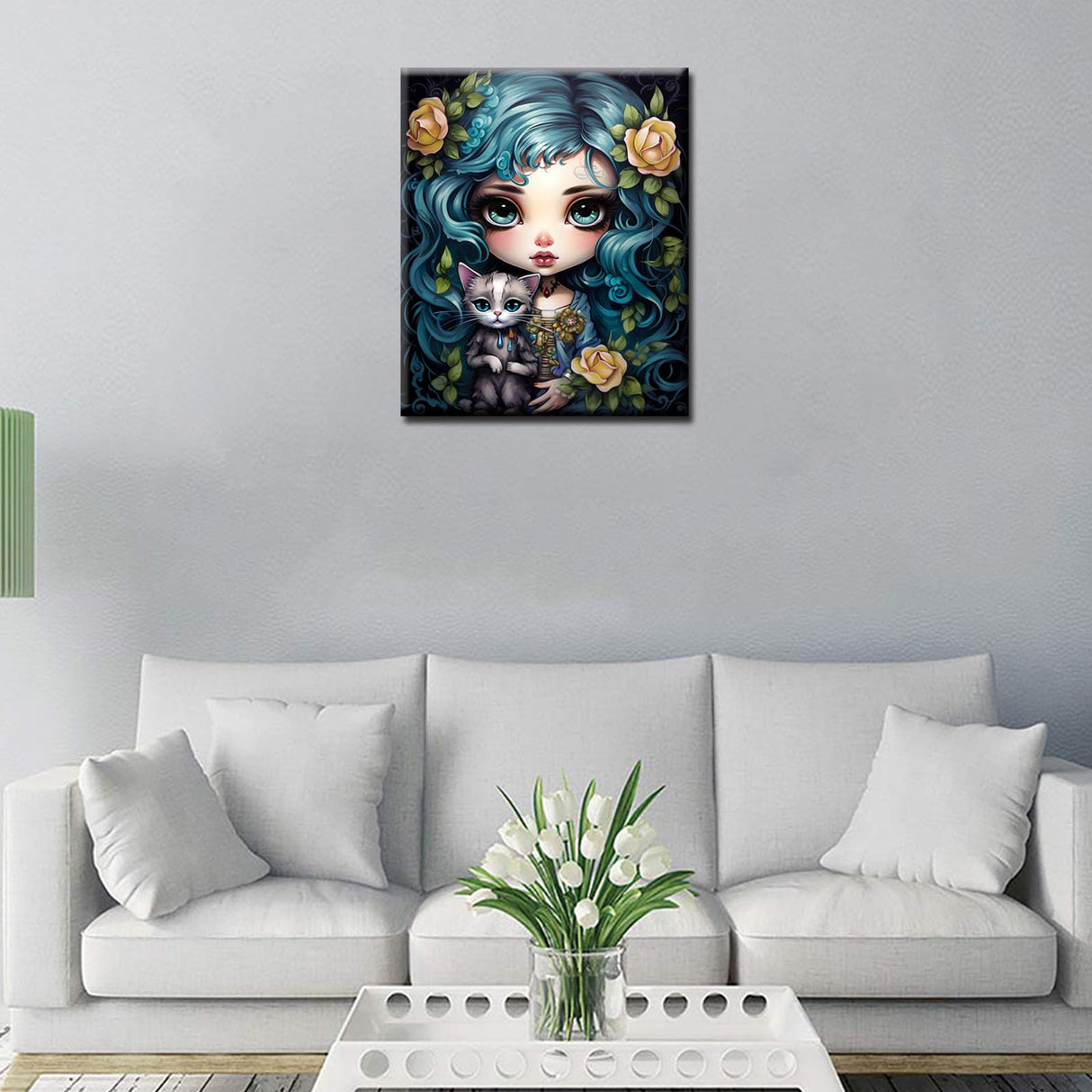 Fashion Fairy Girl Paint by Numbers Kits 16x20 inch Canvas Animal Cat DIY Oil Painting for Kids, 16''x20' inch Adults Beginner Tropical Flowers /Leaves Paintwork with Brushes Boho Gift(DIY Frame) TUMOVO