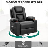YITAHOME Recliner Chair,PU Rocking Chair for Adults,Swivel Recliner with Cup Holders,Heat and Massage,Single Sofa Seat with Side Pockets for Living Room/Bedroom,Black YITAHOME