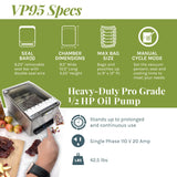 VacMaster VP95 Chamber Vacuum Sealer with Industrial Oil Pump. Great for Portioning, Meal Prep, Restaurants, Catering, Food Trucks, Sous Vide, Home. Great for Dry Goods, Liquids and Marinades. Vacmaster