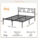 Kujielan Metal Platform Bed Frame with Headboard, 14 Inches King Bed, No Box Spring Needed, Steel Slat Support, Black, Easy Assembly Kujielan