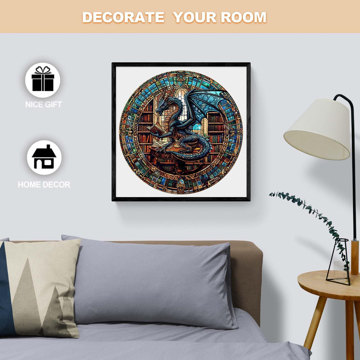 WOODBESTS Wooden Puzzles for Adults (300 Piece, L, 13.4"x13.4") Dragon's Library Wood Puzzles Adult, Wooden Jigsaw Puzzles Unique Shape, Birthday Gifts for Adults Family Game WOODBESTS