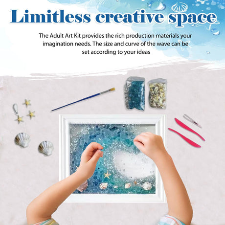 DIY Mosaic Kit for Adults – Complete Glass Mosaic Craft Kit with Sea Glass, Resin, Frame – Easy Resin & Stained Art Starter Set for Beginners & Adult Creative Projects (Wave Design) CIYOJA