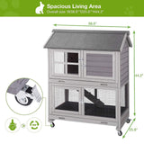 Rabbit Hutch Indoor Outdoor Bunny Cage Rabbit House with Movable Wire Netting, Guinea Pig Habitat On Wheels,Pull Out Leak Proof Tray L38.6 x D25.6 x H44.2 GUTINNEEN