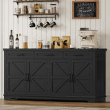 usikey Buffet Cabinet, 63” Large Sideboard Buffet Storage Cabinet with 3 Drawers, Farmhouse Coffee Bar with 4 Doors, for Kitchen, Living Room, Black usikey