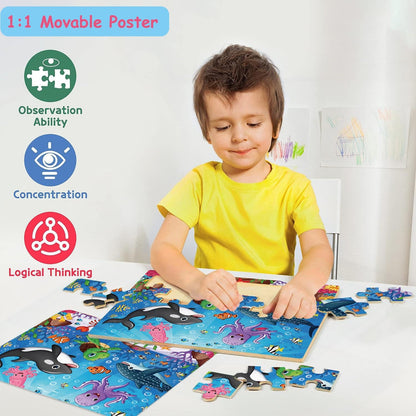 Puzzles for Kids Ages 4-6 4-8, Wooden Jigsaw Puzzles 48-60 Pieces for Toddler Children Learning Educational Puzzles 4 5 6 7 8 Year Toys for Boys and Girls (6 Puzzles)