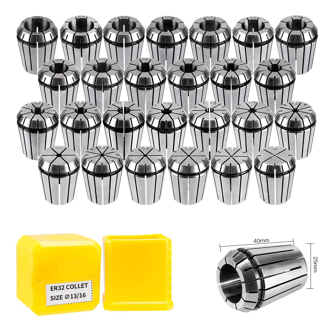 SILIVN 26PCS ER32 Spring Collet Set for CNC Engraving Machine & Milling Lathe Tool Workholding Engraving Collets SILIVN