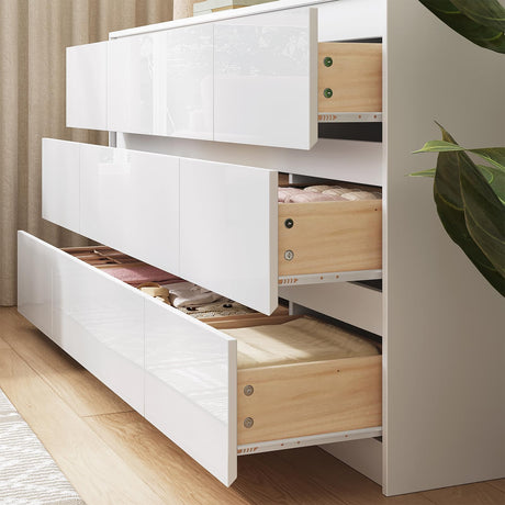 ZORPLIX White Dresser for Bedroom,60.4" W High Gloss Large 9 Drawers Dressers with Handle Free, Wide High Gloss Chest of Drawers Large, Long Modern Storage Drawer Dresser for Bedroom, Living Room ZORPLIX
