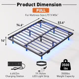AGXI Floating Bed Frame Full Size with LED Lights and Charging Station, 14 Inch Floating Bed Frame - Modern Full Size Bedframe Easy Assembly No Box Spring Needed AGXI