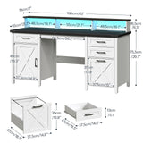 HOOBRO Farmhouse Executive Desk with Drawers, 63" Large Farmhouse Desk with Power Outlet & LED Light, Office Desk with Drawers, Computer Desk with File Cabinet, Writing Desk with Monitor Stand, White HOOBRO