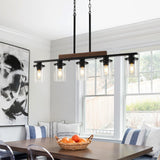 Kitchen Island Lighting,5-Light Dining Room Light Fixture/Chandelier Over Table,Black Modern Rustic Wood Ceiling Pendant Light Fixtures, with Clear Glass Shade,Farmhouse Chandelier (Black, 5-Light) CmnVmn