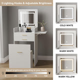 ARTETHYS Small Vanity Desk Set with Flip-top Mirror and Lights White Integrated Makeup Table for Small Space Compact Mini Dressing Table with Fold-up Panel and Storage Chair for Bedroom ARTETHYS