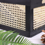 SHCMSADO Wooden Frame Storage Basket, Decorative Organizer Crates Box with Built-in Handle,Natural Wire Wood Nesting Drawer Storage for Kitchen, Bathroom and Office Desktop-(15" Lx11 Wx6.3 H-Black) SHCMSADO