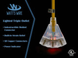 100 ft - 10 Gauge Heavy Duty Extension Cord - 3 Outlet Lighted SJTW - Indoor/Outdoor Extension Cord by Watt's Wire - 100' 10-Gauge Grounded 15 Amp Extension Cord Watt's Wire