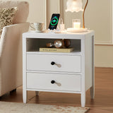 Huuger White Nightstand Set of 2, Night Stand with Charger Station, Bedside Table with 2 Drawers, Bed Side Tables for Bedroom, Modern Nightstands, Metal Knobs, Painted Surface Huuger