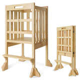 WOOD CITY Kitchen Step Stool Helper - Montessori Foldable Standing Tower for Toddlers with Safety Rail, Height Adjustable Ideal Helper for Learning New Skills, Natural Pure Pine Wood (Natural) WOOD CITY