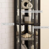 CKEASEAN Corner Curio Cabinet, 70" H Lighted Glass Display Cage with Tempered Glass Doors and 5 Adjustable Shelves, Light Bulb Inclued, Wine Bar China Cabinet for Living Room (Black) CKEASEAN