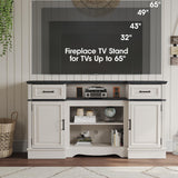 Maupvit Fireplace TV Stand for up to 65 inch TV, Entertainment Center with 23" Fireplace, Farmhouse TV Stands with Electric Fireplace, 2 Storage Cabinets, 2 Drawers for Living Room, White Maupvit
