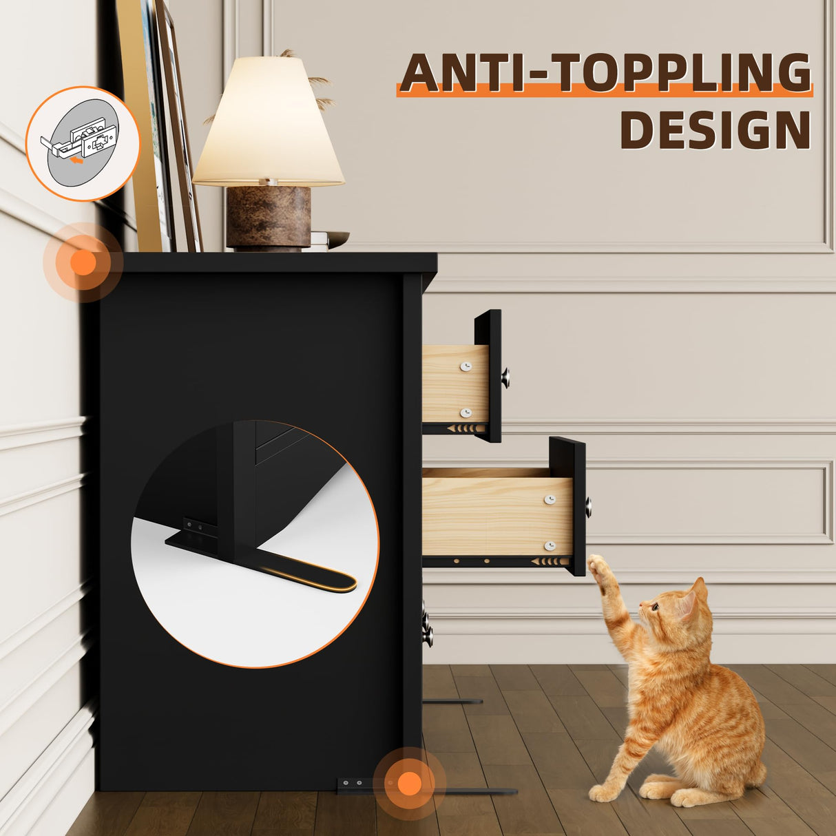 Flamaker Dresser for Bedroom, 6 Drawer Dresser, Wood Dressers, Wide Chest of Drawer, Storage Drawers, Storage Organizer for Closet, Hallway (Black) Flamaker