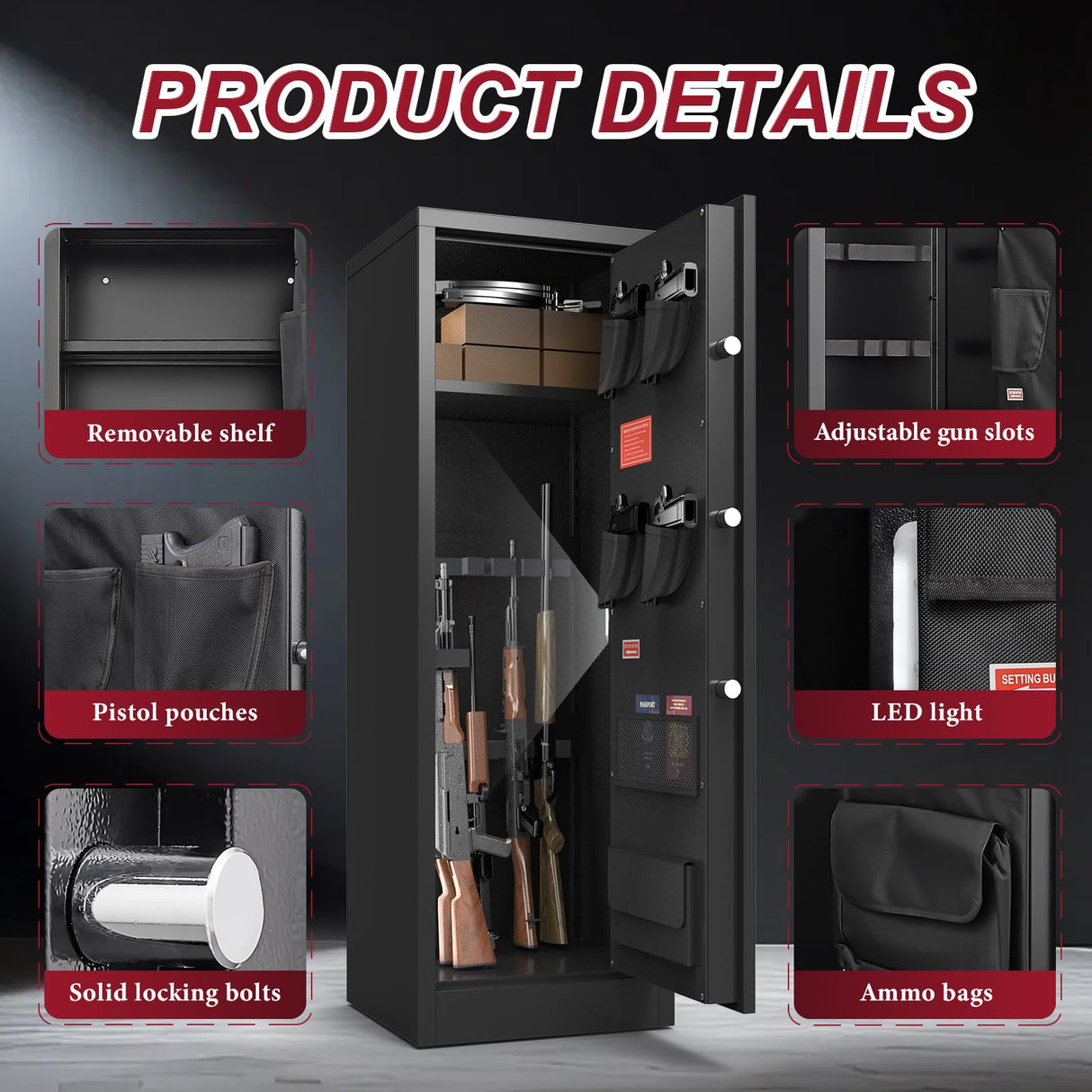 BONANO 10-12 Gun Safe, Gun Safe for Rifles and Pistols, Gun Cabinets for Rifles and Shotguns, Long Gun Safes with Dual Alarm & Mute Mode, Multi-Function Gun Cabinet with Removable Gun Racks BONANO
