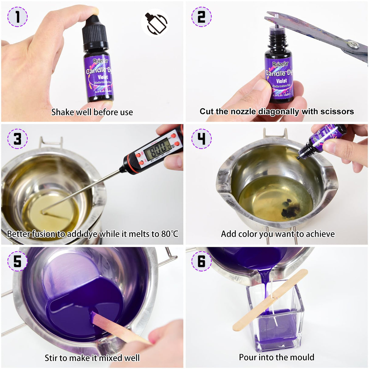 Candle Dye - 12 Colors Wax Melt Dye for Candles Making, Oil-Based Dye for Wax, Highly Concentrate Liquid Candle Color Dyes Roizefar