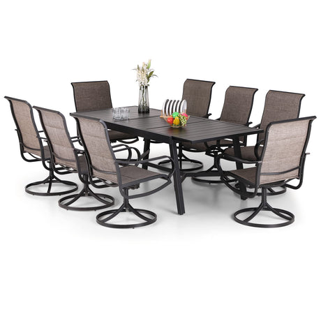 PHI VILLA 9 PCS Patio Dining Set, 8 Padded Swivel Dining Chair with Quick-Dry Cotton and 1 Extandable Metal Table,E-Coating for Rustproof for Outside, Poolside PHI VILLA