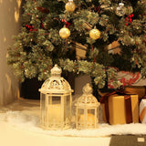 Lanterns Decorative Outdoor&Indoor, Set of 2 (15"&11") Beige Metal Lantern Decor with Glass, Candle Holder for Porch, Patio, Garden, Fall, Wedding, Christmas, Table Centerpiece NEEDOMO